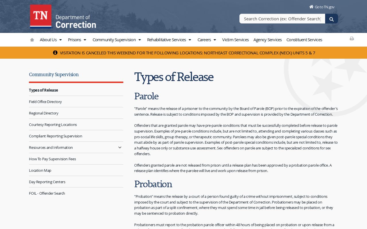 TDOC explanation of parole, probation, and release-plan approval